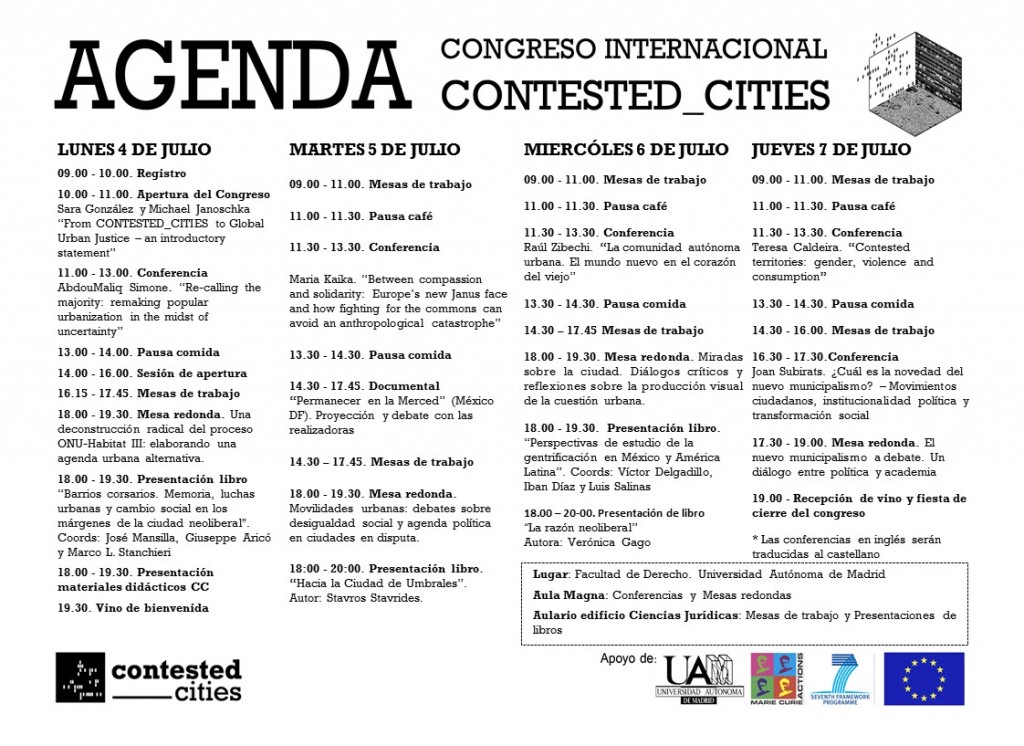 AGENDA DEL CONGRESO Congreso Internacional Contested Cities